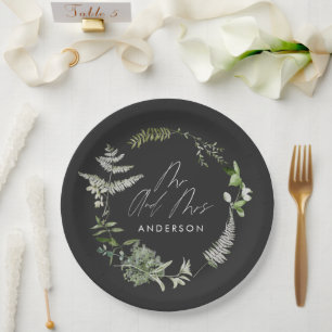 Black elegant modern botanical script wedding papieren bordje