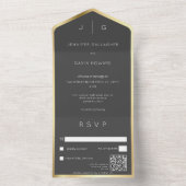 Black Elegant Modern Monogram QR All In One Uitnodiging (Binnen)