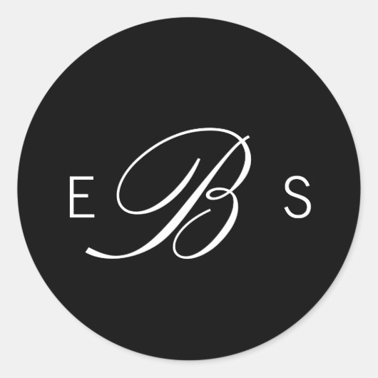 Black Elegant Monogram Circle Weddenschappen Ronde Sticker (Voorkant)