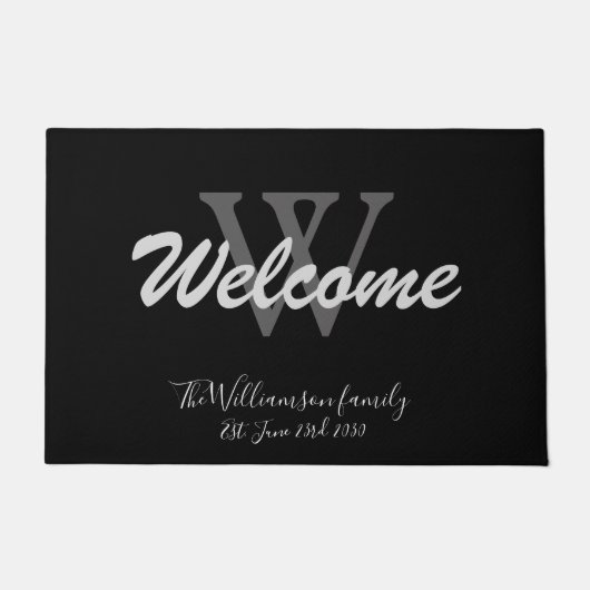 Black Elegant Monogram Script Name Weddenschap Wel Deurmat (Voorkant)