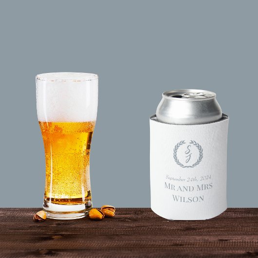 Black Elegant Monogram Wreath White Wedding Blikjeskoeler