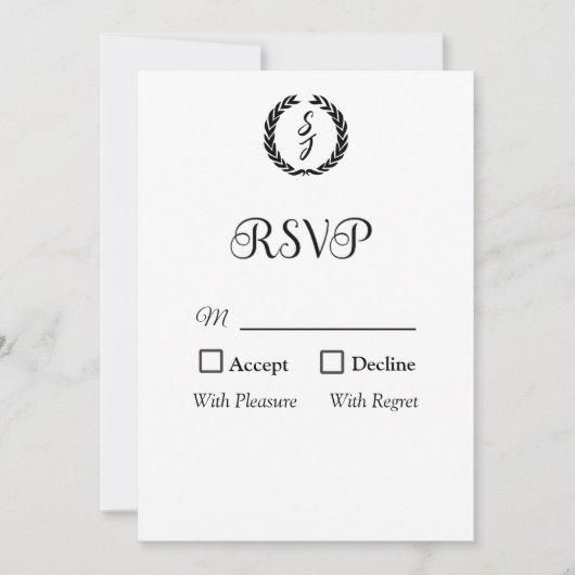 Black Elegant Monogram WreatWhite RSVP Card Kaart (Voorkant)