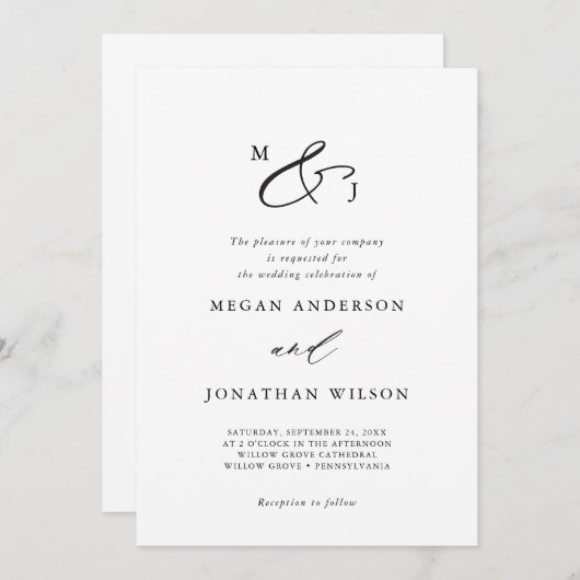 Black Elegant Script Ampersand Typografie Formele Kaart (Voorkant / Achterkant)