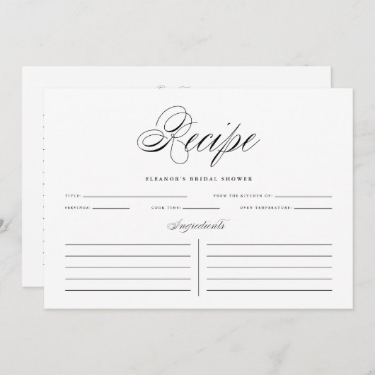 Black Elegant Script Personalized Recipe Kaart (Voorkant / Achterkant)
