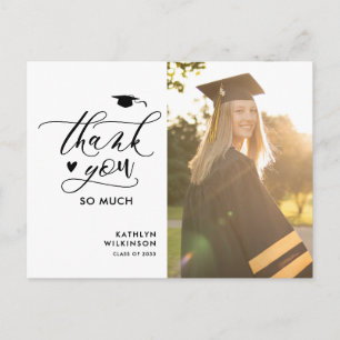 Black Elegant Script Photo Afstuderen Bedankt Briefkaart