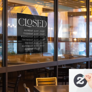 Black Elegant Serif Closed Sign Store Uren Raamsticker