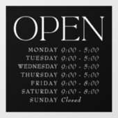 Black Elegant Serif Retail Open Sign Store Uren Raamsticker (Vel)