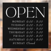 Black Elegant Serif Retail Open Sign Store Uren Raamsticker (Vel 2)
