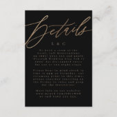 Black Elegant Simple Gold Wedding Details Kaart (Voorkant)