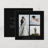 Black Elegant Square Three Photo Wedding Bedankkaart (Voorkant / Achterkant)