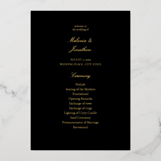 Black Elegant Wedding Ceremony Programme (Recto)