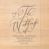 Black Elegant Whimsical Calligraphy Wedding Acryl Uitnodigingen (Voorkant)