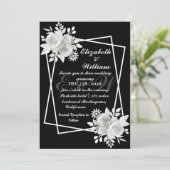 Black Elegant White Floral Wedding Kaart (Staand voorkant)