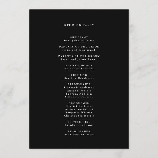 Black Elegant Wildflower Wedding Ceremony Programma (Achterkant)