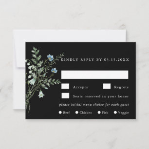 Black Elegant Wildflower Wedding Meal Choice RSVP Kaartje