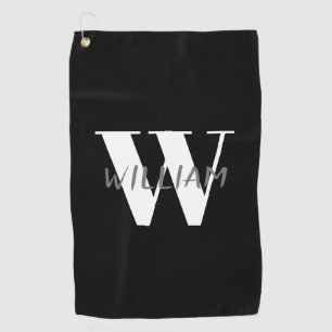 Black   Elegante Grijze Naam en Wit Initiaal Golfhanddoek