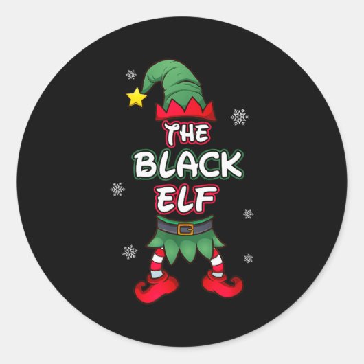 Black Elf Christmas Pajamas Pjs Matching Family Gr Ronde Sticker (Voorkant)
