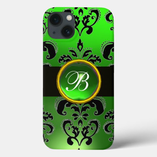 BLACK EMERALD GREEN BURGUNDY DAMASK MONOGRAM Case-Mate iPhone CASE (Achterkant)