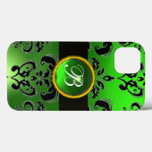 BLACK EMERALD GREEN BURGUNDY DAMASK MONOGRAM Case-Mate iPhone CASE (Achterkant (horizontaal))