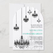 Black Emerald Green Damask Chandeliers Wedding Kaart (Voorkant)