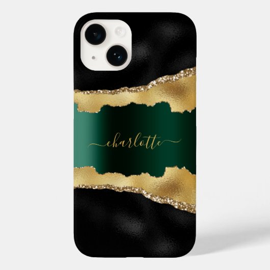 Black emerald green gold agate marmer name script Case-Mate iPhone case (Achterkant)