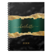 Black emerald green gold agate marmer name script notitieboek (Voorkant)