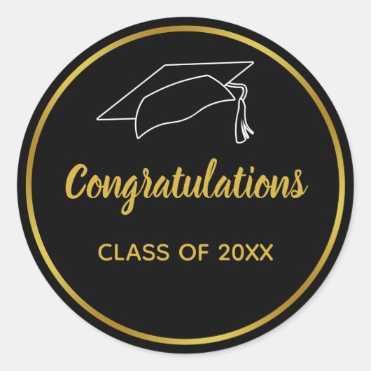 Black en Faux Gold Afstuderen gefeliciteerd Ronde Sticker (Voorkant)