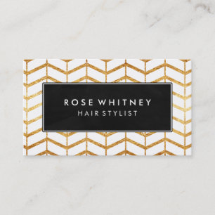 Black en Faux Gold Herringbone Visitekaartje