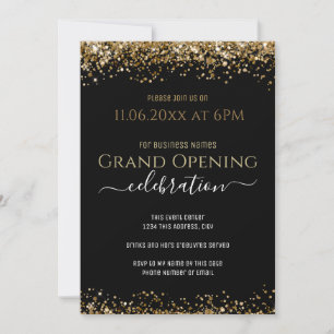 Black en Gold Glitter Grand Opening Business Kaart