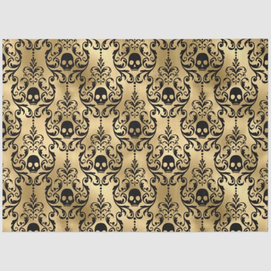 Black en Gold Halloween Damask Tissuepapier (Voorkant)