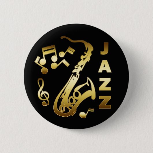 BLACK EN GOLD JAZZ RONDE BUTTON 5,7 CM (Voorkant)