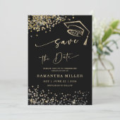 Black en Gold Save the Date Afstuderen Kaart (Staand voorkant)