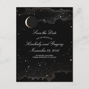Black en Gold Sterrennacht Moon Save the Date Aankondigingskaart