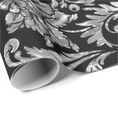 Black en Metallic Silver Floral Damaskers Cadeaupapier (Rol Hoek)