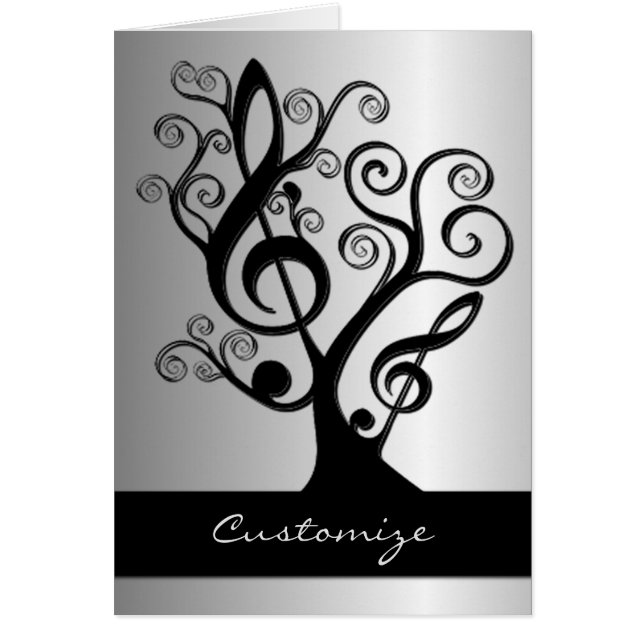 Black en Silver Music Treble Clef Tree Card (Voorkant)