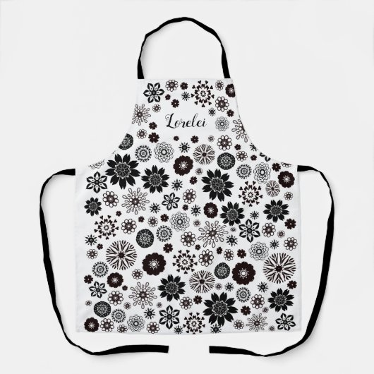 Black en White Boho Mandala Flowers Schort (Voorkant)
