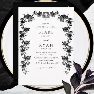 Black Enchanting Garland Chic Wedding Kaart
