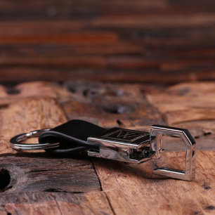 Black Engraved Modern Monogram Steel Sleutelhanger