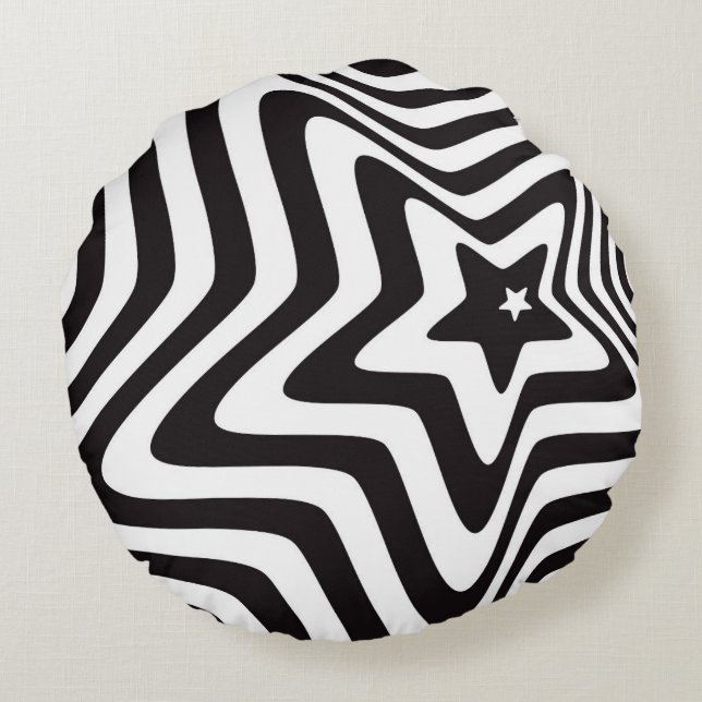 Black et White Star Illusion Coussin rond - Optiqu (Dos)