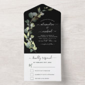 Black Eucalyptus Greenery Wedding Elegant Modern All In One Uitnodiging (Binnen)