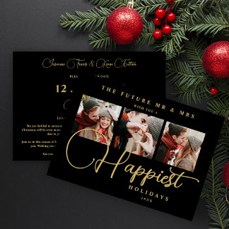 Black Exquisite Sophisticated Wedding Xmas 3Photos Save The Date