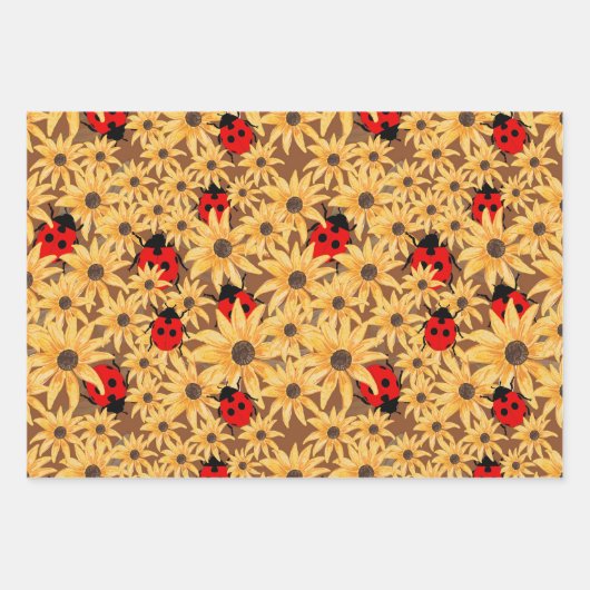 Black-Eyed Susan And Ladybugs Seamless Pattern Inpakpapier Vel (Voorkant 3)