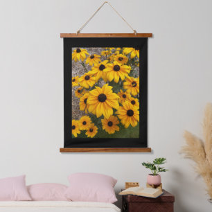 Black Eyed Susan Flowers met zwarte rand Hangend Wandkleed