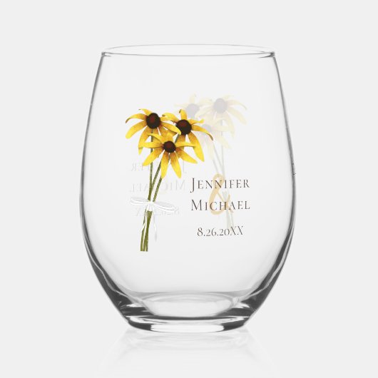 Black Eyed Susan Wilflower bruiloft Wijnglas Zonder Voet (Voorkant)