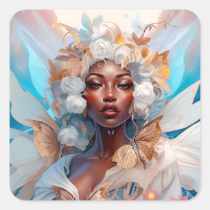 Black Fairy Queen Fantasy Art Vierkante Sticker