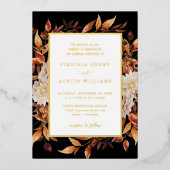 Black Fall Leaves Wedding Folie Uitnodiging (Voorkant)
