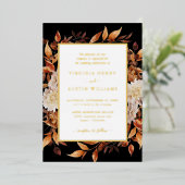 Black Fall Leaves Wedding Folie Uitnodiging (Staand Voorkant)