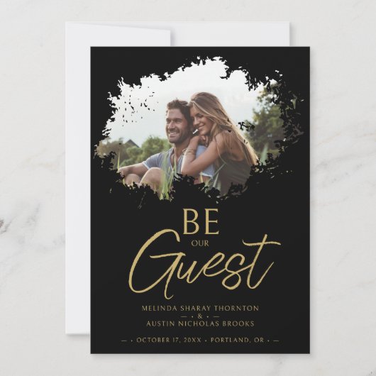 Black Fancy Brushstroke Grunge Splatter Photo Save The Date (Voorkant)