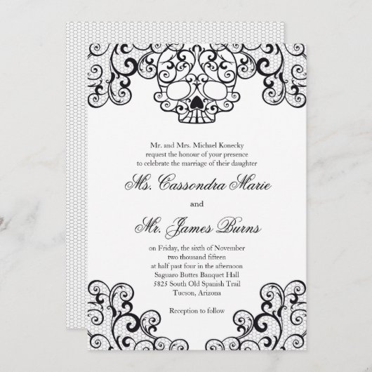 Black Fancy Lace Skull Weddenschap Kaart (Voorkant / Achterkant)