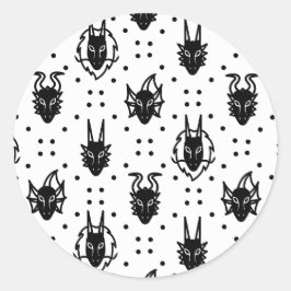 Black Fantasy Dragon Argyle Pattern Ronde Sticker